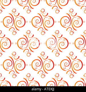 Floral seamless repeat pattern di piastrella in arancione e rosso Foto Stock