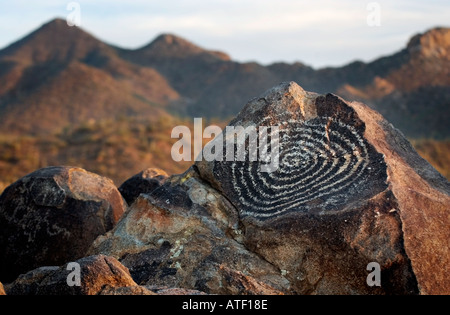 Hohokum pittogrammi indiano al segnale Collina Parco nazionale del Saguaro Tucson in Arizona Foto Stock