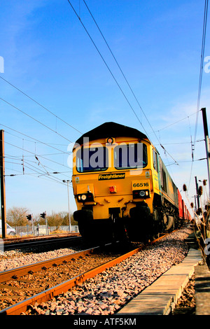 Freightliner 66516 treno diesel a Berkshire Peterborough Cambridgeshire England Regno Unito Foto Stock