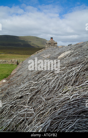 dh Rackwick HOY ORKNEY tetto di erica essiccata su bothy cottage tradizionale isolamento edifici scozzesi Foto Stock