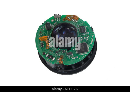 Interno della circuiteria elettronica in una Canon lente Foto Stock