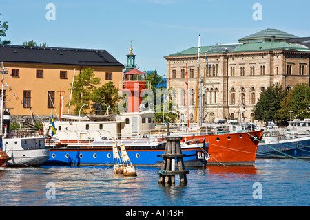 Svezia Stoccolma antica LIGHTHOUSESHIP ancorato a Skeppsholmen Foto Stock