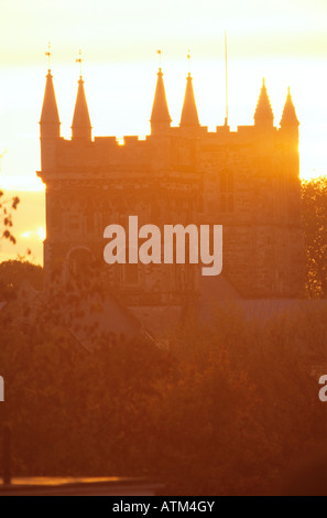 Wimborne Minster al tramonto. Foto Stock