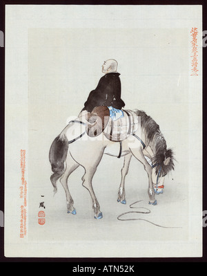 Ukiyo e stampa l'uomo a cavallo giapponese, 1795 Foto Stock