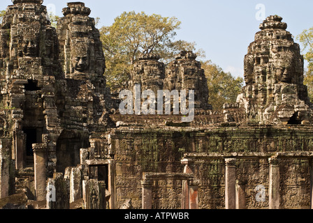 Tempio Bayon con facce di Buddha Cambogia Foto Stock