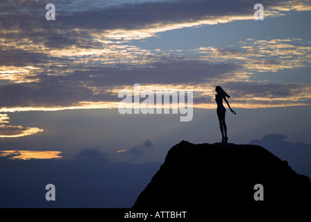 Statua di Wairaka che custodisce il porto di Whakatane, Nuova Zelanda Foto Stock