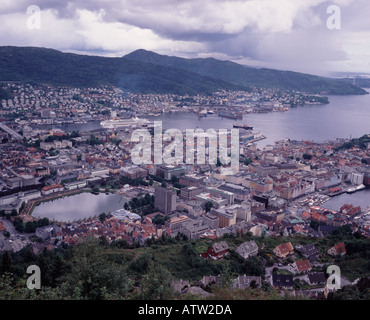 Vista di Bergen dal Monte Floyen Norvegia Foto Stock