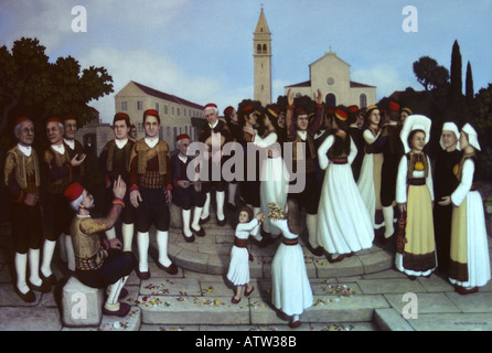 Pittura murale chilipi croazia ballerini folk Foto Stock