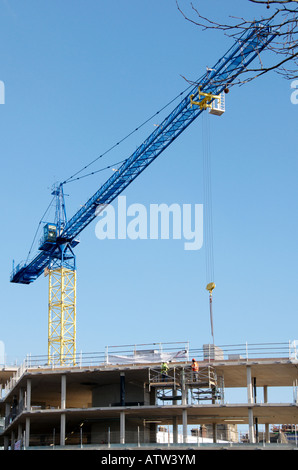 Gru a torre sul sito in costruzione nel centro della città di Sheffield Foto Stock