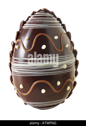 Traditional hand made decorated chocolate Easter eggs against a white background for a cut out Foto Stock