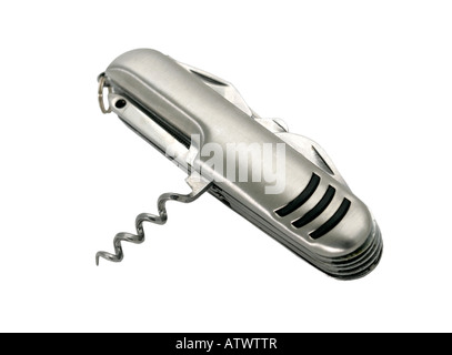 Coltello da tasca attrezzo tagliente della lama DIY cavatappi metallo Acciaio cromato in plastica multiuso scopo multifunzionale studio multi Foto Stock