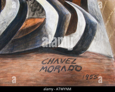 Messico Guanajuato firma del pittore Chavel Morado sul murale artista messicano Alhondiga de Granaditas museum Foto Stock