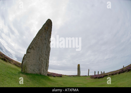 Anello di Brodgar pietre permanente, isole Orcadi, Scozia Foto Stock