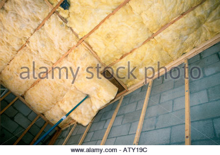 R30 R15 e R38 isolamento installato nel nuovo stile loft home in costruzione Tucson in Arizona Foto Stock