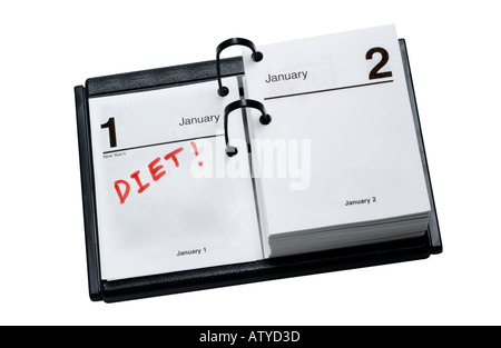 Escursioni Calendario con la dieta scritta come una nuova risoluzione anni Foto Stock