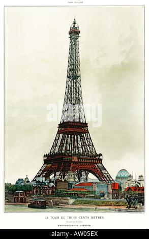 Torre Eiffel 1889 foto colorata del nuovo pezzo centrale Tour Eiffel dell'esposizione internazionale di Parigi Foto Stock