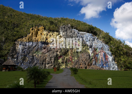 Murale preistorico sulla scogliera, murale de la preistoria da Leovigildo Gonzalez Vinales, Cuba Foto Stock