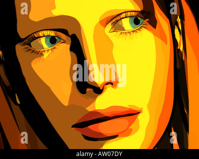 Donna che guarda lontano, close up Foto Stock