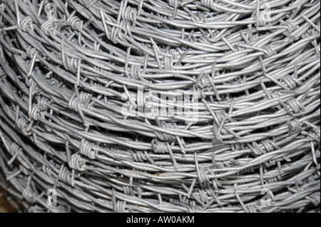 Inquadratura ravvicinata del rotolo di filo spinato per la scherma Foto Stock