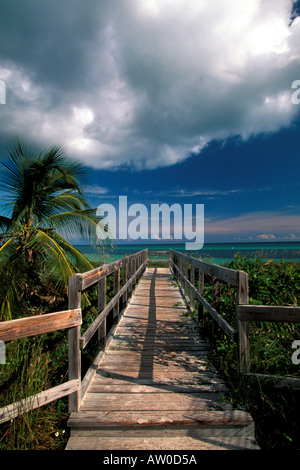 Florida Keys Bahia Honda State Park passerella che conduce alla spiaggia e acqua verde Foto Stock