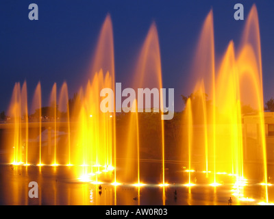 Colorato Fontane Illuminate di Notte Foto Stock