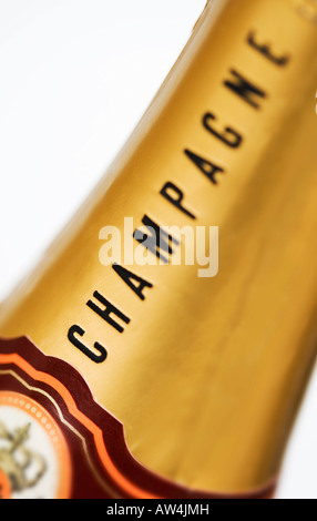 Close up di un collo di bottiglia di champagne Foto Stock