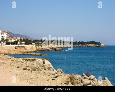 Rocky cove presso l'Ametlla de Mar, Costa Dorada, Catalogna, Spagna Foto Stock