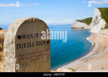 Clifftop sentiero costiero signpost, porta di Durdle, Dorset Foto Stock