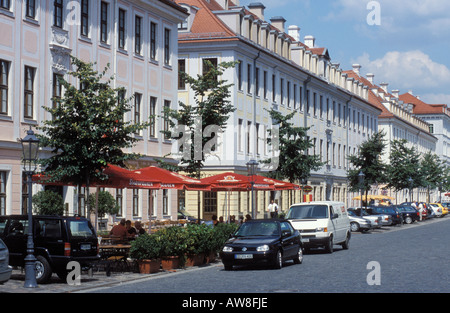 Tipiche Case in via Koenigstrasse al quartiere Neustadt di Dresda in Sassonia Germania Foto Stock