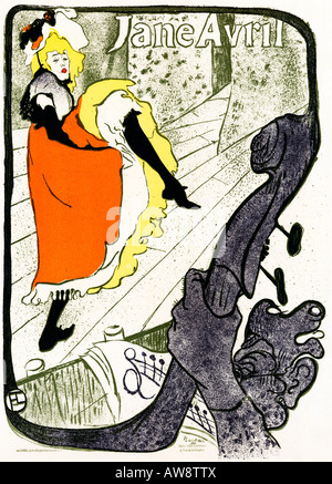 Jane Avril 1893 Art Nouveau poster di Henri de Toulouse Lautrec per l'iconico ballerino al Jardin de Paris Foto Stock