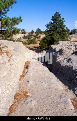 Carro Conestoga solchi nella roccia lungo la Oregon Trail vicino a Guernsey Oregon Trail Pietra Miliare Storica Nazionale Wyoming Foto Stock