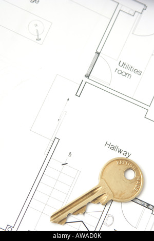 Chiave di casa per gli architetti piani di costruzione Foto Stock