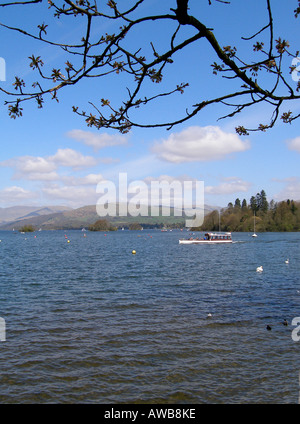 Lago di Windermere con piacere Vaporetto, Cumbria, Regno Unito, Regno Unito, Gran Bretagna, Europa Foto Stock