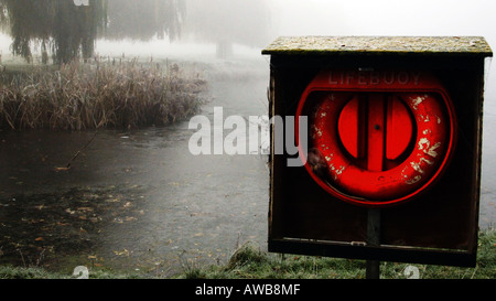 Liefbouy a Hampton Wick stagno su un gelido mattinata nebbiosa in home park vicino a Hampton Court surrey Foto Stock