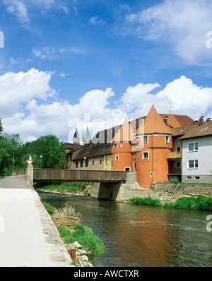 Cham Alto Palatinato Baviera Germania il fiume Regen davanti al Biertor Foto Stock