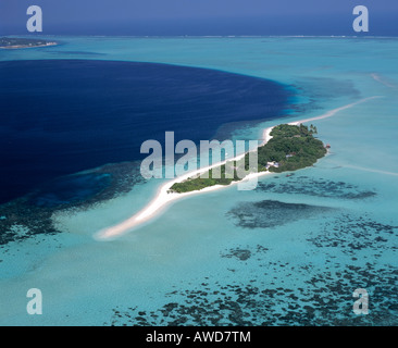 Isola di cacao, fotografia aerea, South Male Atoll, Maldive, Oceano Indiano Foto Stock