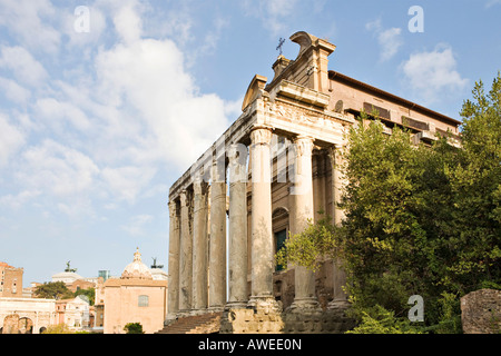 Tempio di Antonino e Faustina con Chiesa di S. Lorenzo a Miranda, nei terreni del Forum Romanum, Roma, Italia, Europa Foto Stock