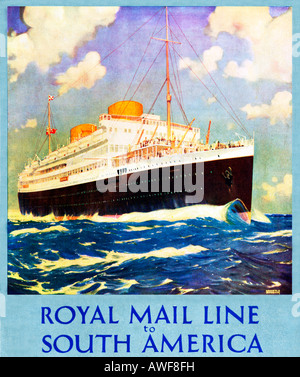 Royal Mail Line in Sud America 1927 Copertina della brochure per il passeggero il servizio di linea che mostra la SS Alcantara Foto Stock