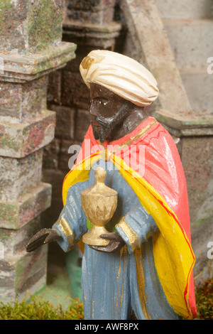 Uno dei tre saggi, Bohemian presepe Rott am Inn, Alta Baviera, Baviera, Germania, Europa Foto Stock