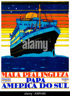 Royal Mail Line 1930 Portugese poster per il servizio transatlantico in Sud America dalla linea in inglese Foto Stock