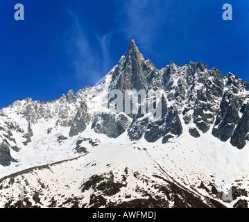 Mt. Aiguille du Dru, il massiccio del Monte Bianco, Savoy Alpi, Francia, Europa Foto Stock