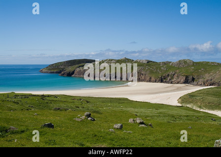 dh Bagh a Phollain Polin BAY SUTHERLAND Scozia White Sands Costa nord ovest Highlands riva scozzese estate mare paesaggio spiaggia Foto Stock