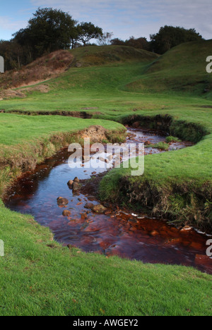 La masterizzazione di taglio attraverso le difese del Antonine Wall a Rough Castle, Bonnybridge, Falkirk, Scotland, Regno Unito. Foto Stock