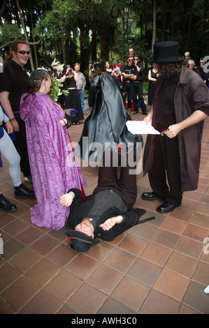 Il Papa viene spinto a terra in corrispondenza di Goth discordian cerimonia di nozze dsc 7235 Foto Stock