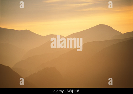 Winter Sunset over Borrowdale da Walla falesia Lake District Cumbria Inghilterra UK GB EU Europe Foto Stock