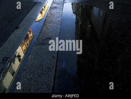 Riflessioni in acqua riunite sul terreno Foto Stock