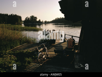 Finlandia, pier sul lago Foto Stock