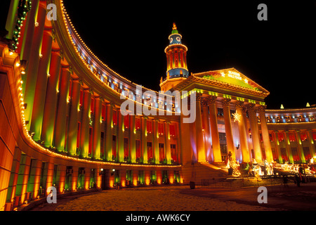 Holiday Lights dipingere il Denver City-County Edificio, Denver, Colorado. Foto Stock