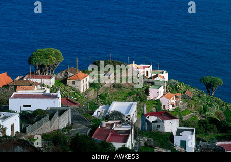 Angolo di alta vista di case sulla scogliera di costa, El Tablado, La Palma Isole Canarie Spagna Foto Stock