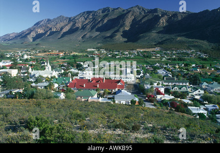 La città sul paesaggio, Montagu, Klein Karoo, Provincia del Capo Occidentale, Sud Africa Foto Stock
